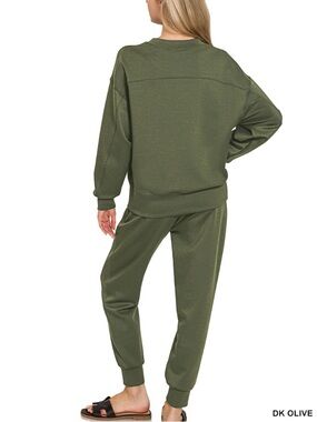Zenana Drk Olive Scuba Sweatshirt and Joggers Set
